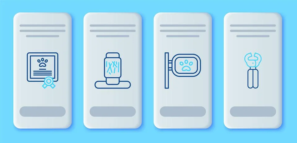 Set line Cat scratching post, Pet grooming, Certificate for dog or cat and na Stock Illustration