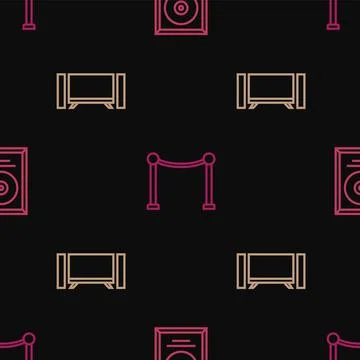 Set line CD disk award in frame, Smart Tv and Rope barrier on seamless pattern 스톡 일러스트