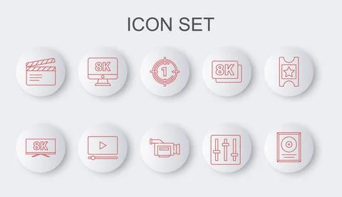 Set line CD disk award in frame, Screen tv with 8k, Old film movie countdown Stock Illustration