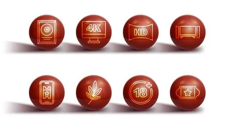 Set line CD disk award in frame, Buy cinema ticket online, Smart Tv, Plus 18 Stock Illustration