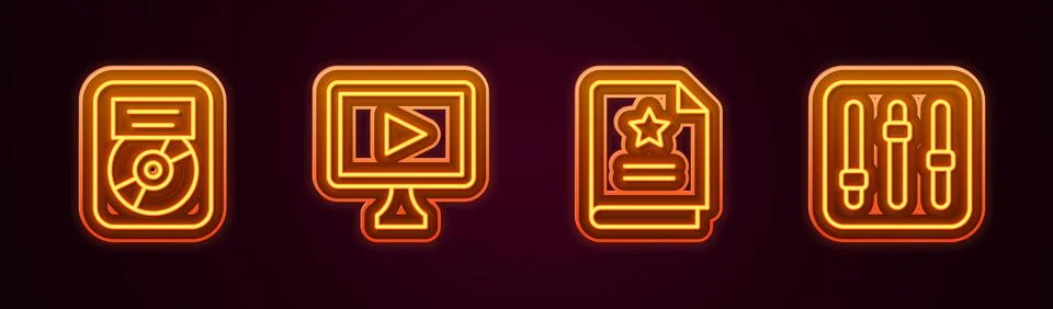 Set line CD disk award in frame, Online play video, Scenario and Sound mixer Stock-Illustration