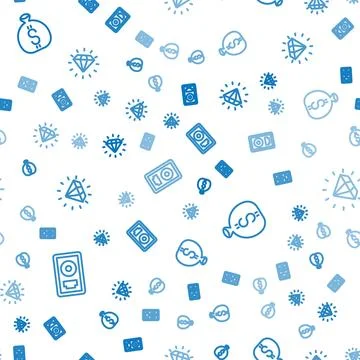 Set line CD disk award in frame, Money bag and Diamond on seamless pattern Stock Illustration