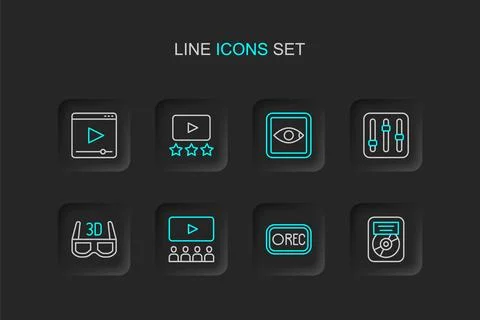 Set line CD disk award in frame, Record button, Cinema auditorium with scre.. Stock Illustration