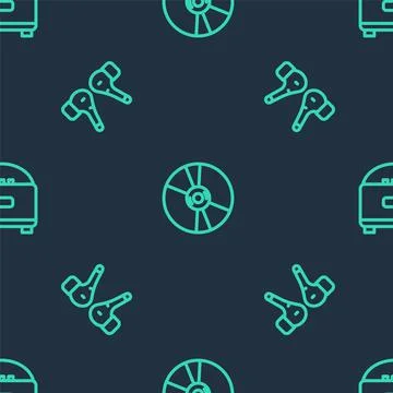 Set line CD or DVD disk, Air headphones and Stereo speaker on seamless pattern 스톡 일러스트