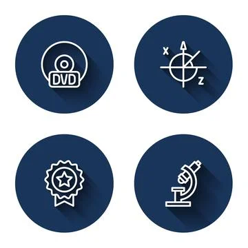 Set line CD or DVD disk, Trigonometric circle, Medal with star and Microscope イラスト素材