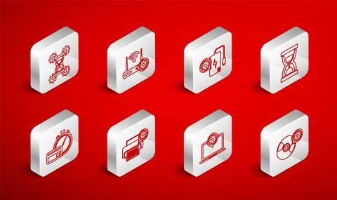 Set line CD or DVD disk setting, Router and wi-fi, Power bank, Old hourglass Stock Illustration