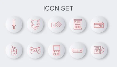 Set line CD or DVD disk in box, Computer mouse gaming, Game dice, Video game Stock Illustration