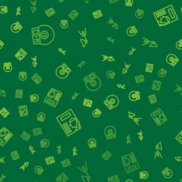 Set line CD or DVD disk, Cinema poster and Movie spotlight on seamless pattern イラスト素材