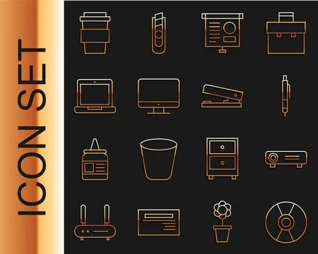 Set line CD or DVD disk, Movie, film, media projector, Pen, Chalkboard with Stock Illustration