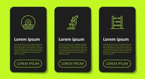 Set line CD or DVD disk, Microscope and Abacus. Business infographic template Illustrazione stock