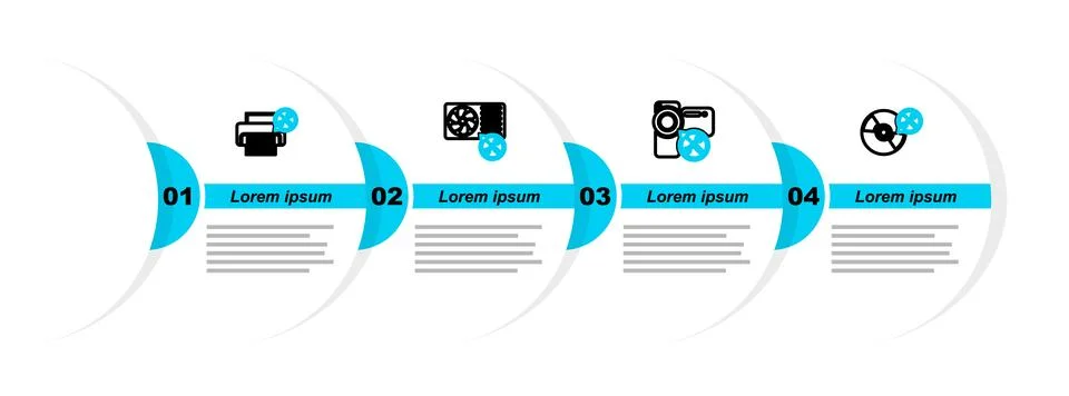 Set line CD or DVD disk service, Video camera, Air conditioner and Printer .. Illustrazione stock