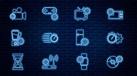 Set line CD or DVD disk setting, Time management, Tv, Stopwatch, Blender wi.. Stock Illustration