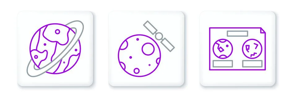 Set line Celestial map of the night sky, Space capsule and parachute and Stock Illustration