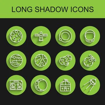 Set line Celestial map of the night sky, Moon, Astronomical observatory, Sate Ilustração Stock