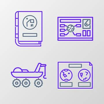 Set line Celestial map of the night sky, Mars rover, Futuristic hud interface 스톡 일러스트