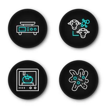 Set line Cell, 3D printing technology, Cloning and Electronic scales icon. .. Stock Illustration