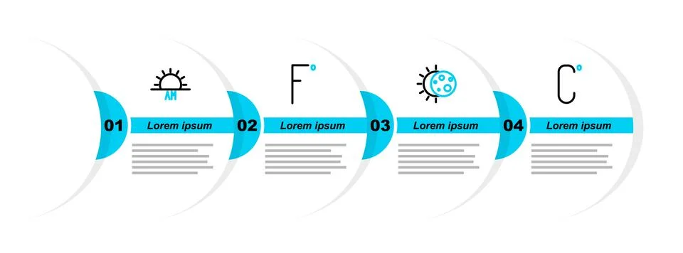 Set line Celsius, Eclipse of the sun, Fahrenheit and Sunrise icon. Vector 스톡 일러스트