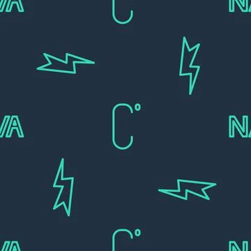 Set line Celsius, Lightning bolt and Not applicable on seamless pattern. Vector Stock Illustration