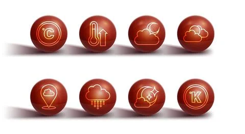 Set line Celsius, Location cloud, Sun and weather, Cloud with moon, rain Illustrazione stock