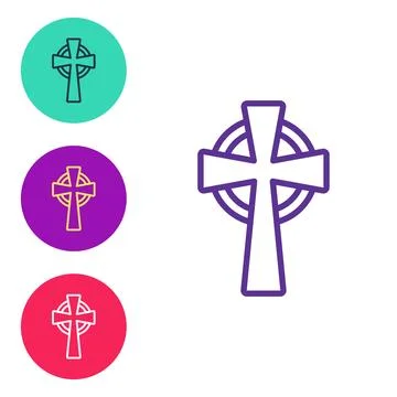 Set line Celtic cross icon isolated on white background. Happy Saint Patricks Stock Illustration