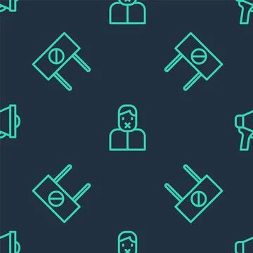 Set line Censor and freedom of speech, Protest and Megaphone on seamless pattern 스톡 일러스트