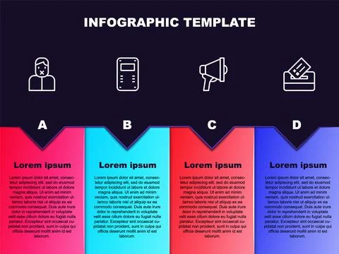 Set line Censor and freedom of speech, Police assault shield, Megaphone and Vote Illustrazione stock