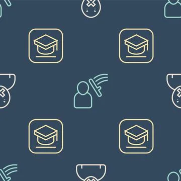 Set line Censor and freedom of speech, Graduation cap and Police beat human on Ilustración de archivo