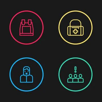 Set line Censor and freedom of speech, Crowd protest, First aid kit and 스톡 일러스트