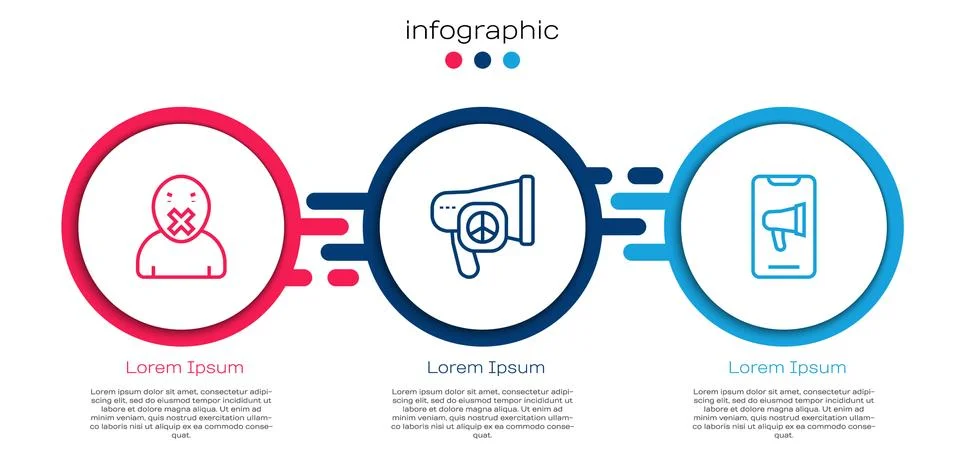 Set line Censor and freedom of speech, Peace and Protest. Business infographic Stock Illustration