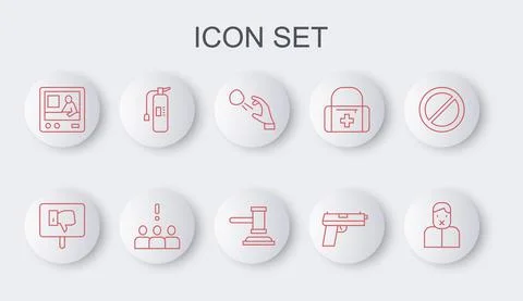 Set line Censor and freedom of speech, Protest, Hooligan shooting stones, Pistol Stock Illustration