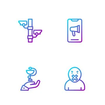 Set line Censor and freedom of speech, Caduceus snake medical, Security camer Stock Illustration