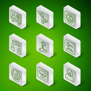 Set line Censor and freedom of speech, Heart rate, Peace, Caduceus snake medical Illustrazione stock