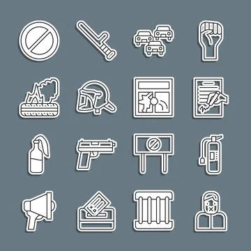 Set line Censor and freedom of speech, Fire extinguisher, Petition, Traffic.. Stock Illustration