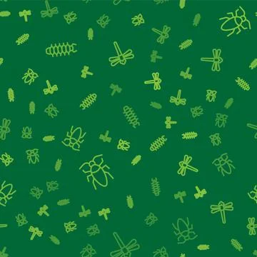 Set line Centipede, Cockroach and Dragonfly on seamless pattern. Vector Illustrazione stock