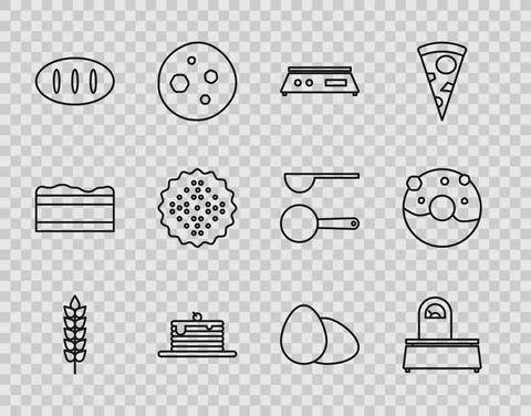 Set line Cereals with rice, wheat, corn, oats, rye, Scales, Electronic scales Stock Illustration