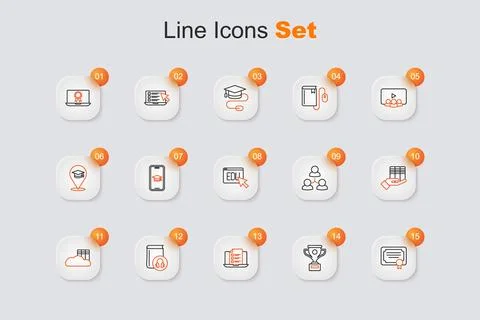 Set line Certificate template Award cup Online quiz test survey Audio book Cl Stock-Illustration