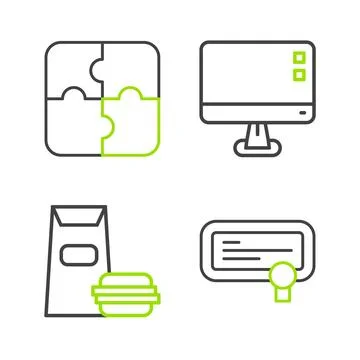 Set line Certificate template, Burger, Computer monitor screen and Piece of Stock Illustration