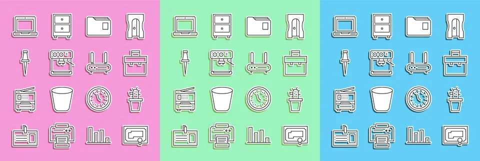 Set line Certificate template, Cactus and succulent in pot, Briefcase, Document Illustrazione stock