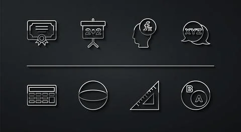 Set line Certificate template, Calculator, XYZ Coordinate system, Triangular Stockillustratie