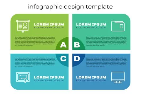Set line Certificate template, Chalkboard with diagram, Computer monitor screen Illustrazione stock