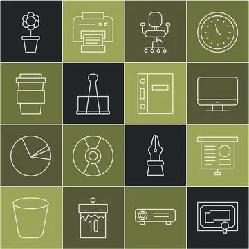 Set line Certificate template, Chalkboard with diagram, Computer monitor screen Stock Illustration