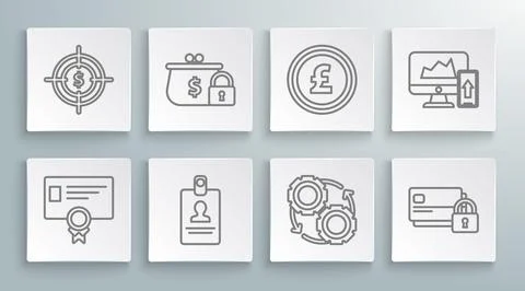 Set line Certificate template, Credit card, Coin money pound sterling symbo.. イラスト素材