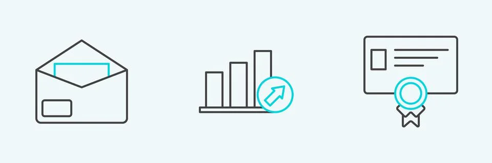 Set line Certificate template, Envelope and Presentation financial with graph Stock Illustration