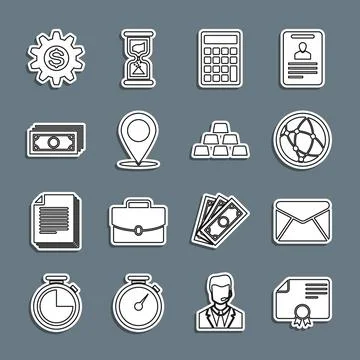 Set line Certificate template, Envelope, Social network, Calculator, Map pi.. 스톡 일러스트