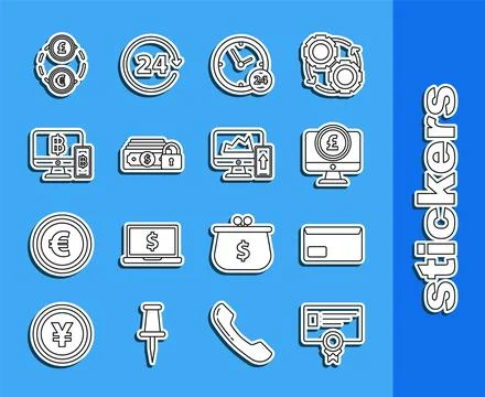 Set line Certificate template, Envelope, Computer monitor with pound sterli.. 스톡 일러스트