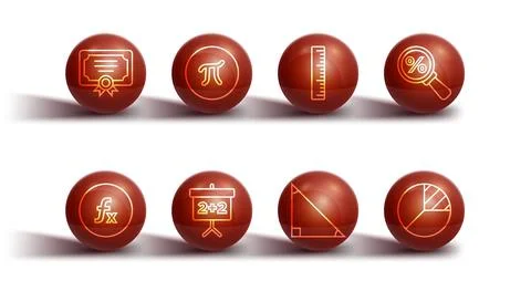 Set line Certificate template, Function mathematical symbol, Magnifying glass Stock Illustration