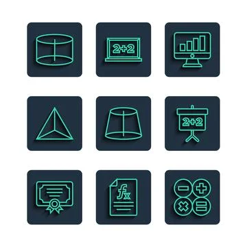 Set line Certificate template, Function mathematical symbol, Calculator Stock Illustration