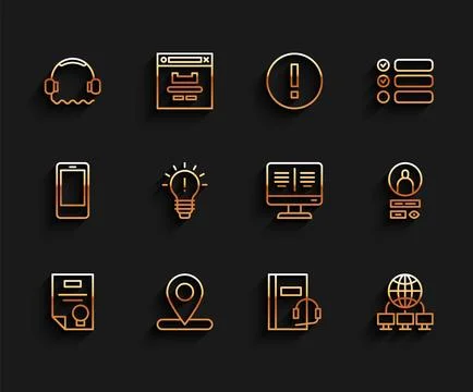 Set line Certificate template, Location, Headphones, Audio book, Computer イラスト素材