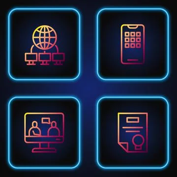 Set line Certificate template, Online education, Computer network and Mobile Illustrazione stock