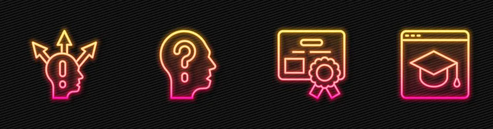 Set line Certificate template, Project team base, Head with question mark and イラスト素材